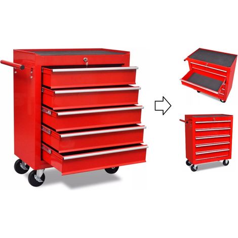 Servante / Caisse à outils d'atelier 5 tiroirs avec serrure.