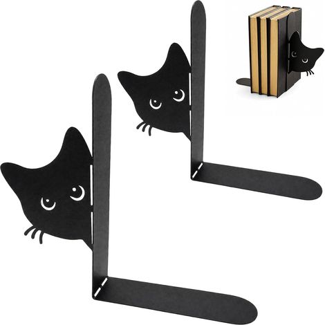 Serre-Livres en Métal, 2 pièces Chat Cale Livre, 15 × 4 × 18 cm (1/5)
