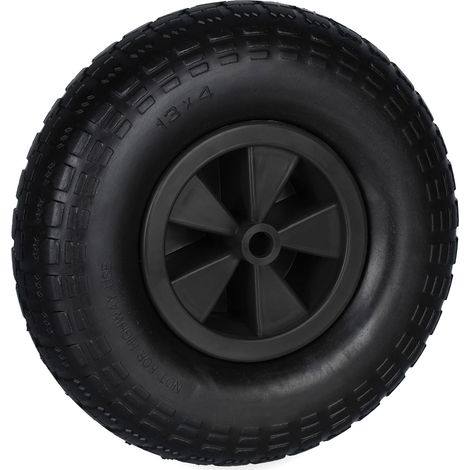 Roue de brouette, 4.00-6, Caoutchouc, Jante en Plastique, increvable, Charge maximale : 100 kg, Noire (1/5)