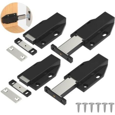 Noir Push to Open 4 Pièces Push Open Poussoir Porte Placard Aimant Fermeture pour Armoire Tiroir Systeme Loquet Magnetique Verrou Poussoir Porte Amortisseur Pour La Porte de Placard (1/5)
