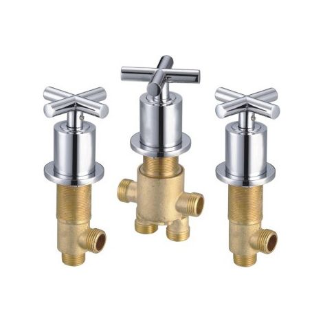 SY-1010 Set rubinetto per vasca da bagno Cross interamente in rame per rubinetto doccia con interruttore per acqua calda e fredda, cinque cilindri, 3 pezzi nel set (1/4)