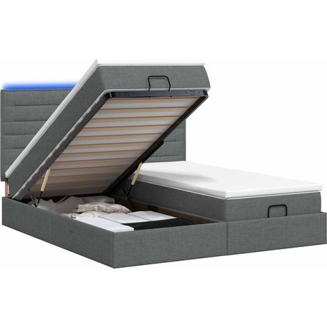 Cama tipo otomana con colchón y LED Gris oscuro 200 x 200 cm vidaXL (1/5)