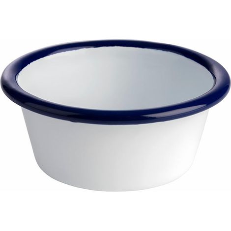 Bol « ENAMELWARE », bol à trempette, à snacks, 0,08 litre, Ø 8 cm, hauteur 3,5 cm, tôle d'acier émaillée, blanc avec bord bleu (1/5)