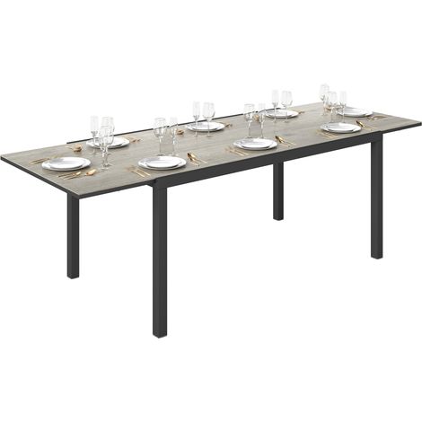 Tavolo da giardino allungabile, tavolo da esterno per 6-8 persone, con finiture in alluminio e struttura in acciaio, 160/240 cm, grigio