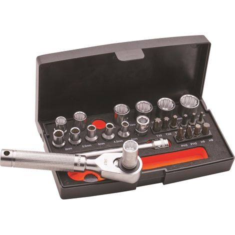 Bahco 1/4in Ratchet Socket Set 25 Piece Metric 1/4in Drive 12 Sockets XMS25SS14