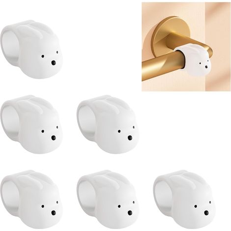 Lot de 6 Butoirs de Porte Bunny Décoratifs pour Poignée de Porte (Blanc) (1/5)