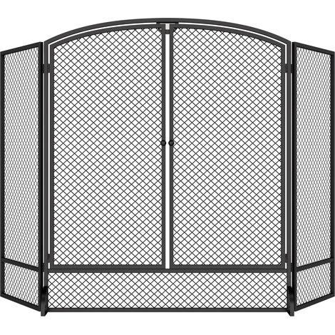 Pare-feu de cheminée - pare-étincelles cheminée - HOMCOM - pliable, 3 panneaux, 2 portes, style moderne - métal - 122x10x75cm - noir