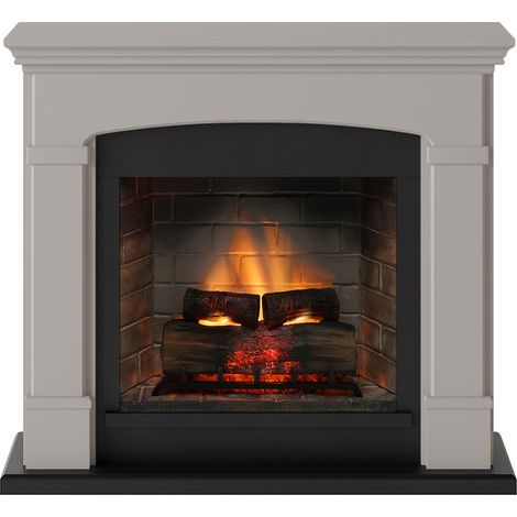 TAGU Cheminée électrique connectée 1400W - HELMI Powerflame 2 - effets flammes 3D et crépitement - Beige