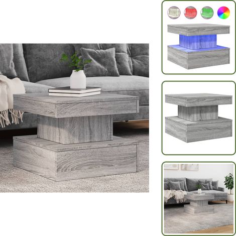 The Living Store Table basse avec lumières LED sonoma gris 50x50x40 cm - Table Basse Design - Table Basse Led - Table Basse Lumineuse - Table Basse Ronde - Meuble Salon (1/5)