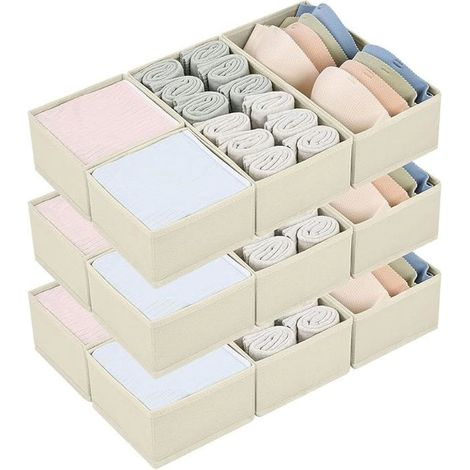 4 organiseurs de tiroir, non tissé pliables avec fermeture éclair, séparateurs de rangement pour dressing, bureau et chambre (1/5)
