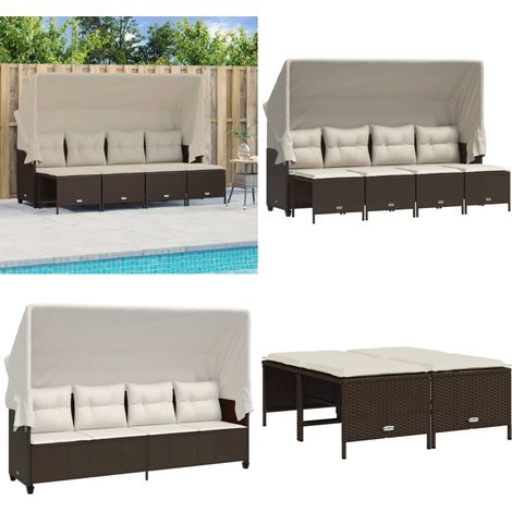 5-tlg. Garten-Sofagarnitur mit Kissen Braun Poly Rattan - Gartensorte - Gartenmöbelset - Outdoor Möbel - Lounge Set - Rattan Sessel - Home & Living (1/5)