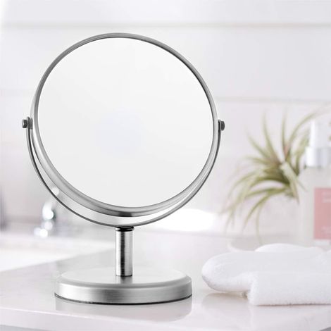 Miroir de courtoisie double face Nickel, moderne , 10cm (1/5)