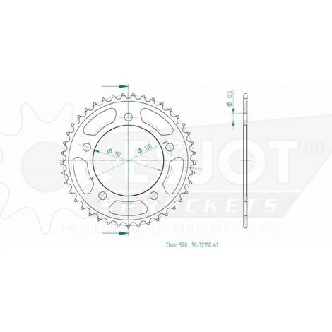 Pignon arrière en acier JT R1316-41, 41 dents, taille 520