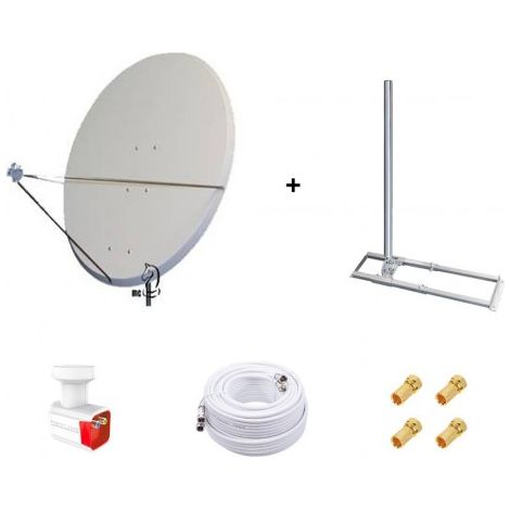 Kit Antenne Parabole 130 cm Aluminium + Support de Chevron Fixation Toit 1m + LNB Twin HD 4K + Câble Coax 25m Twin + 4 Fiches F Or (1/5)