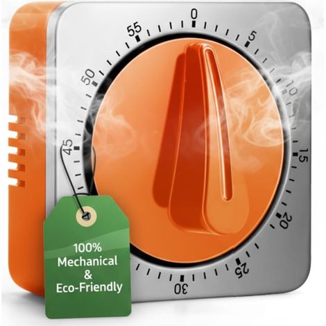 Timer da cucina meccanico - Non necessita di batterie - 100% meccanico - con cassa in acciaio inossidabile - Cronometro - Promemoria conto alla rovescia - Timer da cucina magnetico (1/5)