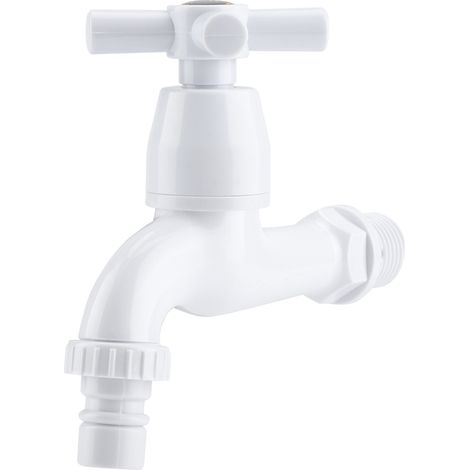 Robinet de machine à laver en plastique ABS blanc porcelaine, bec verseur à volant de longueur moyenne G1/2 (1/5)