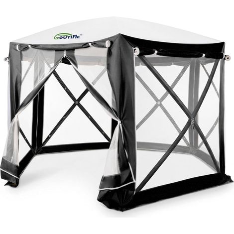 Tonnelle Pliable instantanée 3×3 M, Tente hexagonale de Jardin Protection solaire, anti-insectes et anti-moustiques (Noir) (1/5)