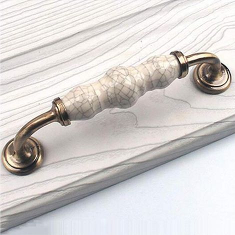 Sollbry Lot de 2 Poignées de Meuble Poignée de Porte en Céramique Motifs Fissure avec Vis pour Armoir,Placard,Tirroir Entraxe 128mm (1/4)
