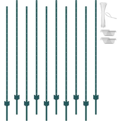 Poteaux de Clôture Métal Lot de 10 Piquets 182,88 cm Acier au Carbone Q235 Vert pour Jardin Pelouse Potager (1/5)