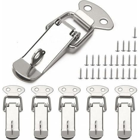 6 Stück Hebelverschluss Federriegel, Kipp-Federriegel 72 mm, mit Haken, für Kasten, Box, Schublade, Schrank, Werkzeugkiste, mit 24 Schrauben (1/4)