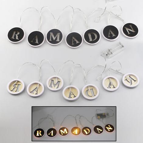 Guirlande lumineuse LED Ramadan avec lettres en bois ajourées pour décoration Eid Mubarak (1/5)