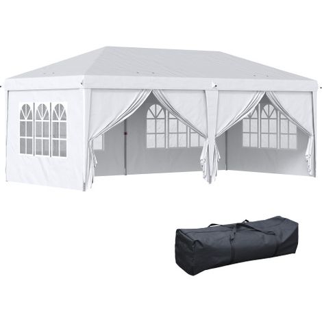Pavillon 5,85 x 2,95 m Gartenpavillon faltbar mit UV-Schutz, Partyzelt inkl. Seitenwände & Fenster, Reißverschlusstüren, Stahl Weiß 
On-Site