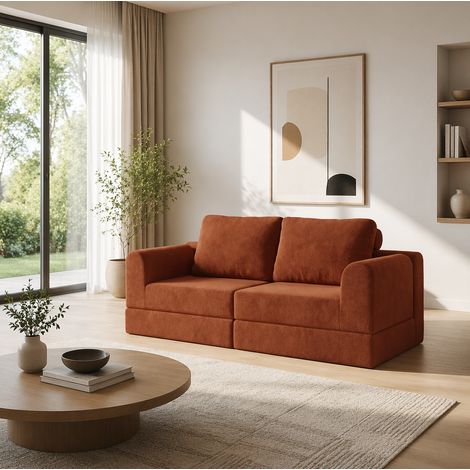 Sofá cama plegable convertible de 2 plazas marrón en tejido con acolchado de espuma (1/5)