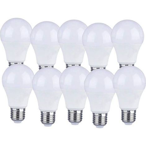 Lot de 10 ampoules LED E27, 9 W, A60 - lumière blanc chaud 4000 K - 806 lumens