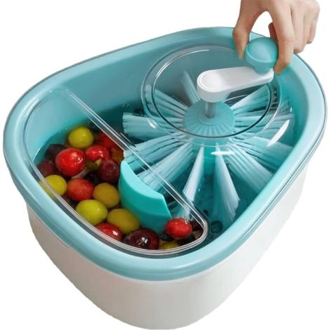Obst- und Gemüsewaschmaschine, Obstreiniger mit Schüssel und Bürste, tragbares Lebensmittelreinigungsgerät mit Abflusssystem (1/5)