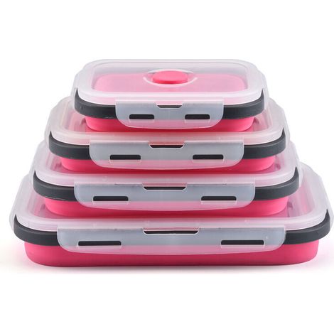 Ensemble de 4 boîtes hermétiques et pliables en silicone avec couvercles, rouges, pour les en-cas.-AquaForge (1/5)