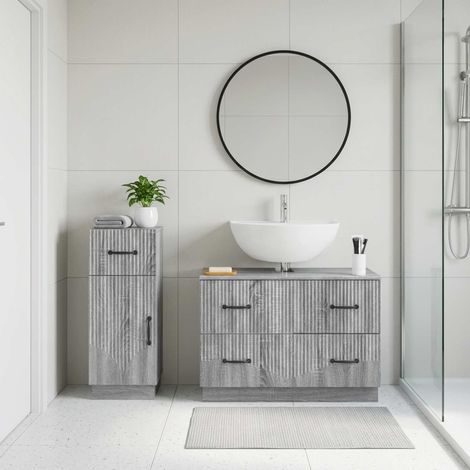 vidaXL 2 Piece Bathroom Cabinet Set HOORN Grey Sonoma Engineered Wood (1/5)
