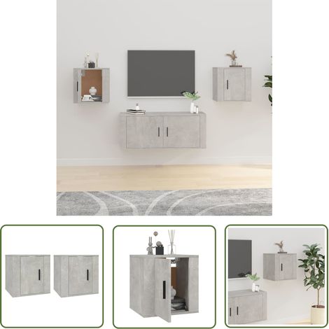 The Living Store TV-Wandschränke 2 Stk. Betongrau 40x34,5x40 cm - TV Schrank - Wandregal - Wohnzimmereinrichtung - Betonoptik - Regal Grau (1/5)