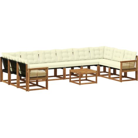 Outdoor-Sofagarnitur 11 stk. 10-Sitzer Natur und Creme vidaXL (1/5)
