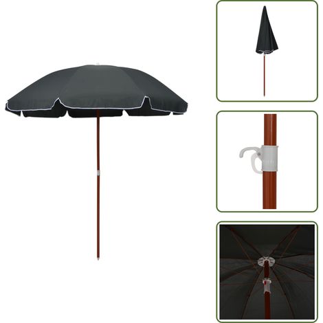 The Living Store Ombrellone da Giardino con Palo in Acciaio 240 cm Antracite - Protezione UV