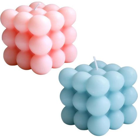 Kerze Bubble 2 Stück Soja Bienenwachs Deko Handmade Blau und Rosa (1/5)