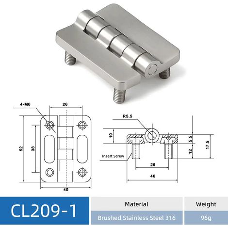 (CL209-1-316BS) Charnière CL209 en acier inoxydable, charnière pour armoire industrielle, charnière pour armoire électrique en alliage de zinc (1/5)