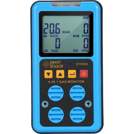 Portable Gas Detector, H2S, O2, CO, LEL 4 in 1 Gas Monitor, Rechargeable Gas Analyzer with Audible and Visual Vibration Alarms, Personal Gas Sniffer with LCD Screen (1/5)