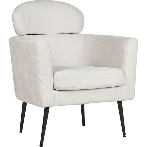 Fauteuil Tissu Blanc à Dossier Droit et Pieds Noirs Obliques Salon Design Soby