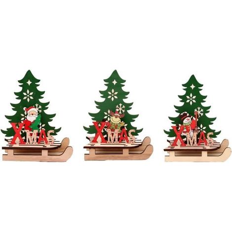 Figurine Weihnachtsschmuck - Festliche Dekoration - 3 Stück - Holz - Schlitten - Mischmodell (1/4)