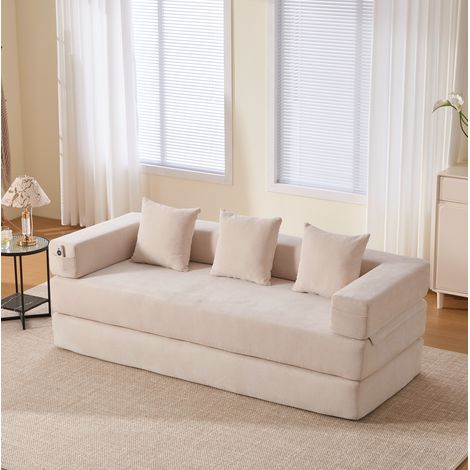 Modulares Chenille-Sofa in Beige, 198 x 79 x 60 cm, mit Seitentaschen HAVRYA (1/5)