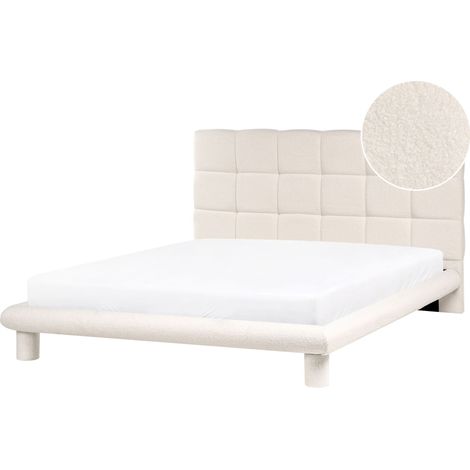 Bett mit Lattenrost Bouclé CRESSAT 160 x 200 cm Cremeweiß (1/5)