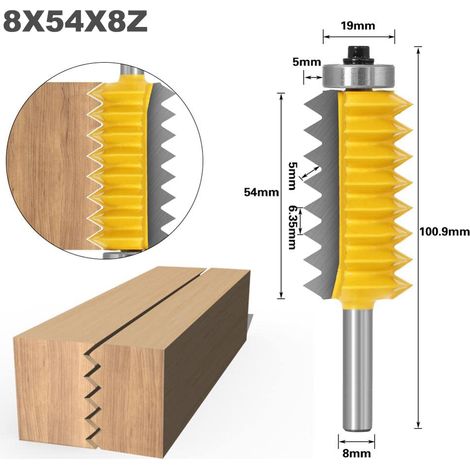 8mm tige surélevée panneau "V" joint Bits joint de doigt colle fraise for bois Tenon boiseries cône Tenon fraisage Tenoning Machine (Size : 8X54X8Z) (1/5)