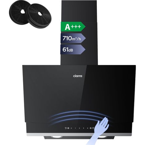 CIARRA CBCB6736A Hotte inclinée murale 60 cm noire A+++ - 710 m³/h - 3 vitesses - commande tactile et gestuelle - évacuation ou recyclage (1/5)