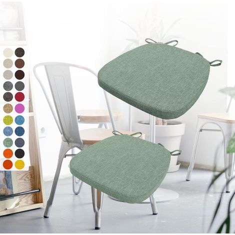 Set of 2 Chair Cushions 40 x 38 x 3 cm, with Straps, Removable Non-Slip Seat Cushion, Ideal for Kitchen and Living Room Decoration, Onyx Green (1/5)