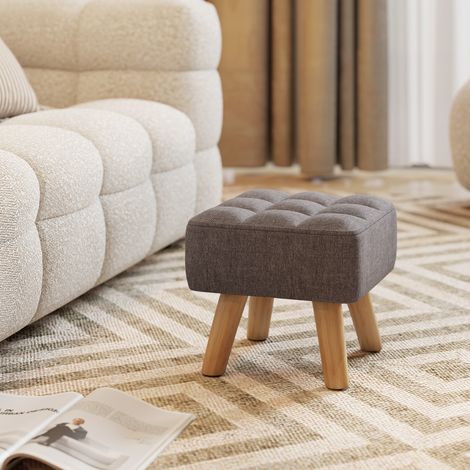 Repose pied salon ottoman siège rembourré en tissu comprenant pieds en bois 27 x 27 x 26 centimètres gris