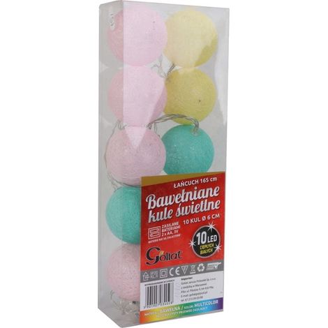 Sfere luminose, 10 LED, 6 cm, alimentate a batteria, in cotone, multicolore (1/5)