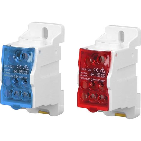2 Pièces Bornier Rail DIN, UKK 125A Bleu+Rouge, Boîte de Distribution Electrique Boitier Connecteur de Fil Electrique Boîte de Distribution de Bornier de Rail DIN de 35mm (1/5)