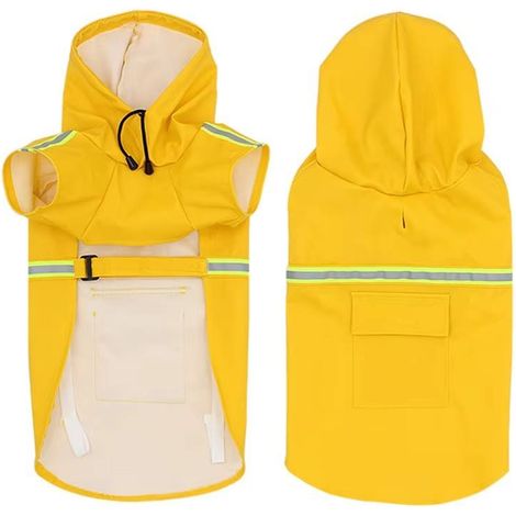 Hunde-Einteiler – Große Hunde-Kapuzenjacke – Regenmantel mit Kapuze für Haustiere – Großer Hunde-Regenmantel – Haustier-Regenmantel – Hunde-Regenmantel – Reflektierender Regenmantel – Gelb – 2XL (8–13 (1/3)