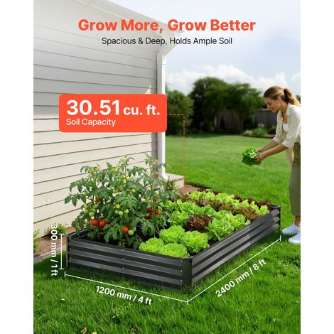 Potager Surélevé Métal 240x120x30 cm Carré Potager Surélevé Lot de 2 Lit de Jardin Rectangulaire pour Culture Légumes et Fleurs, Fond Ouvert, Galvanisé Aluminium-zinc, avec Gants, Gris Foncé (1/5)
