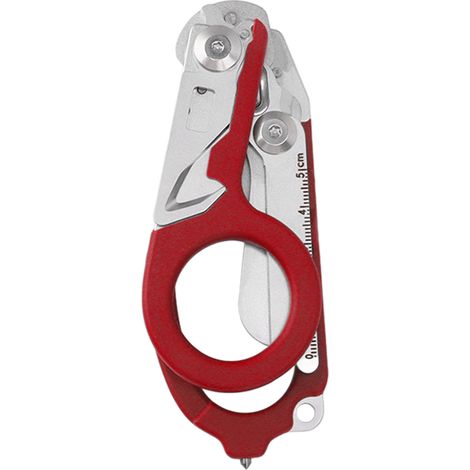 Ciseaux d'intervention d'urgence en acier inoxydable, multifonctionnels et pliables, pour le camping et les secours en extérieur (rouge). (1/5)